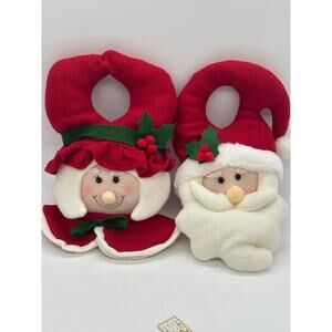 Vintage Mr & Mrs Santa Claus door knob Christmas hangers decorations